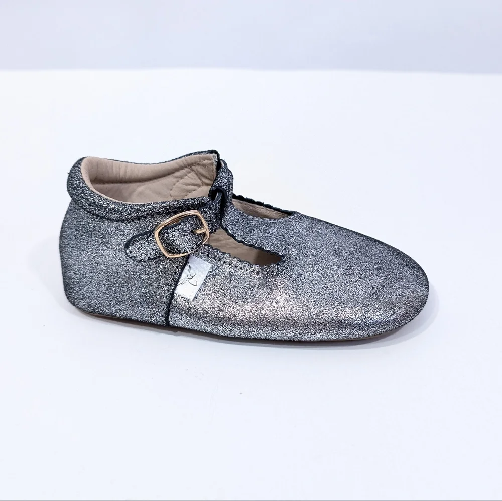 Little Love Bug T Bar Leather Moccasins sz 10 NEW Little Girl Dress Shoes Silver